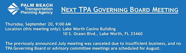 Next TPA Governing Board Meeting Sep. 20, 2018