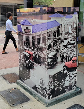 Traffic signal control cabinets wrapped with decorative art