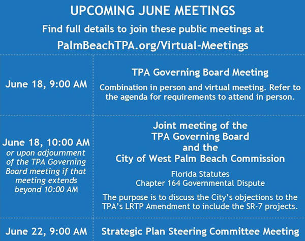 Upcoming TPA Meetings - June 2020